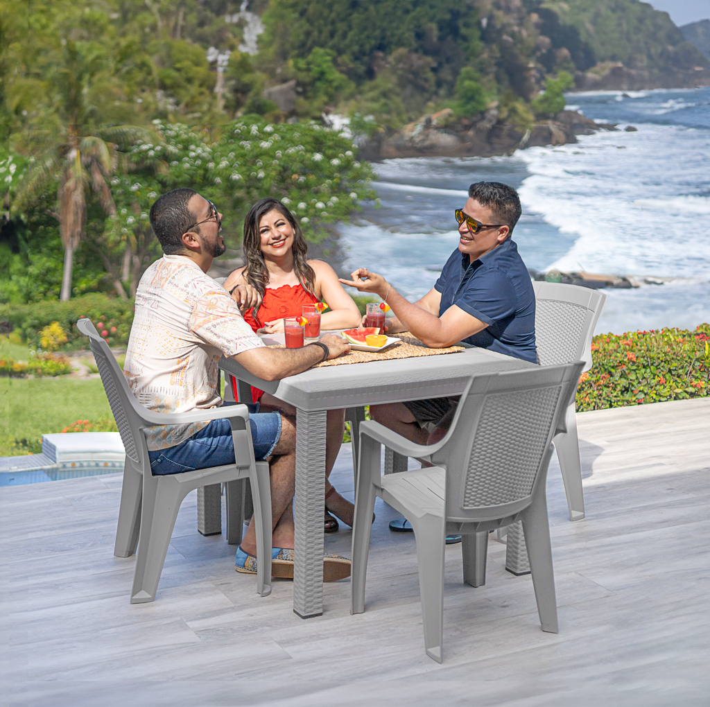 COMEDOR PLAS ETERNO RATAN P/4 PERSONAS C/4 SILLAS C/B BEIGE SANCHIA