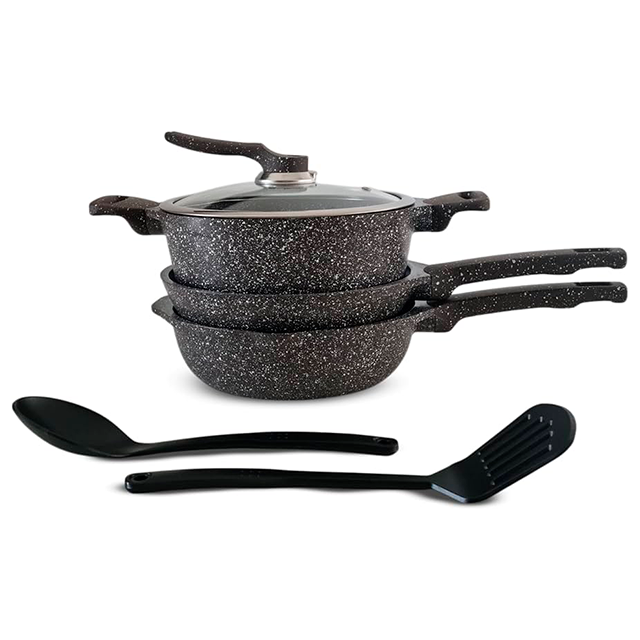 BATERIA COCINA 6 PZ ALUM FUN ANTIAD MARMOLEADO KUNG FU MASTER KF-DC200BR