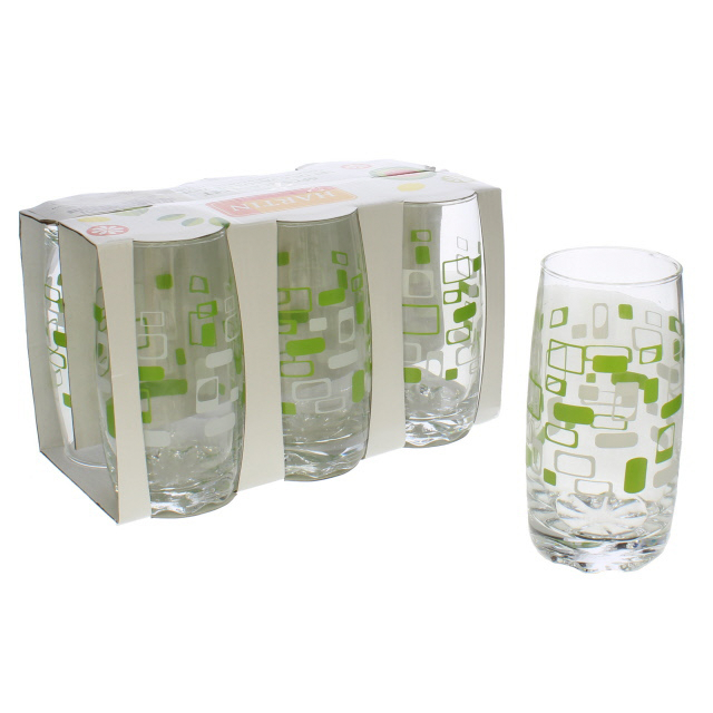 SET 6 VASOS VID 12 OZ DIS/CUADRO TRANS/VD-BL HARTIN  751-L10700005C