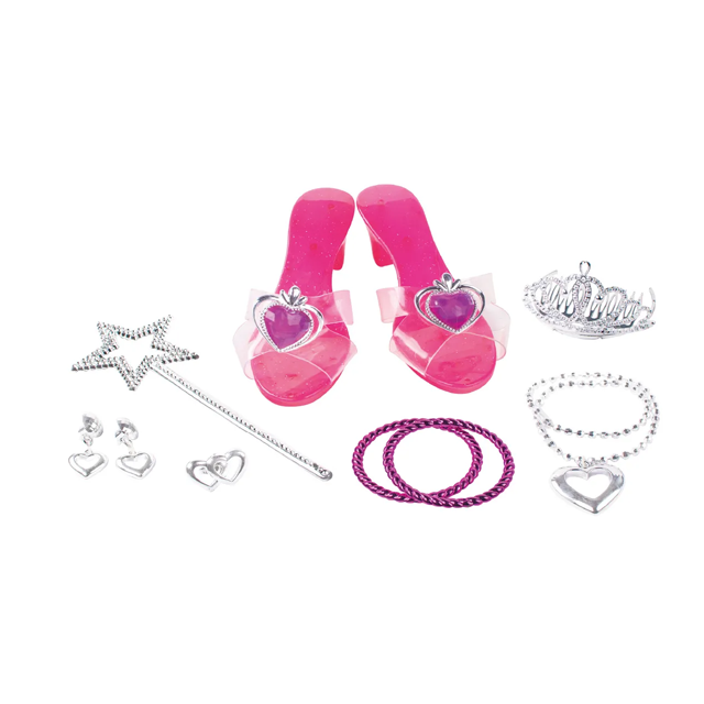 SET ACCESORIOS P/PRINCESA C/ZAPATOS PLA/ROSA 10 PZ CAJ ROYAL 45290/71318