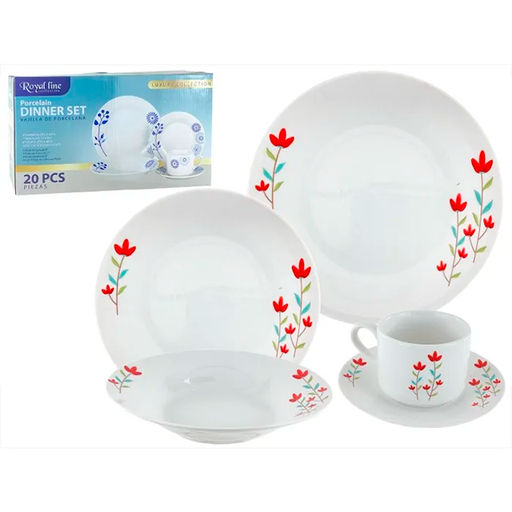 [15014222] VAJILLA PORCE 20 PZAS BL/MOR/VD/ROS ROYAL LINE MAYS 705-2502