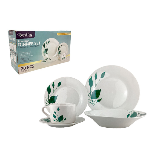 [15014272] VAJILLA PORCE 20 PZAS BL/VD ROYAL LINE 705-2301