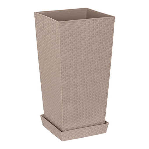 [15014510] MACETA PLAS CUAD RATAN 30X30X57 CM C/PLATO REYPLAST 3JX004800