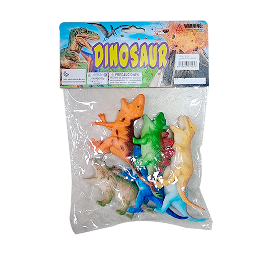 [15014983] SET 6 DINOSAURIOS HULE 4" BOCA ABIERTA COLORES BOLSA CASAMAS 1315